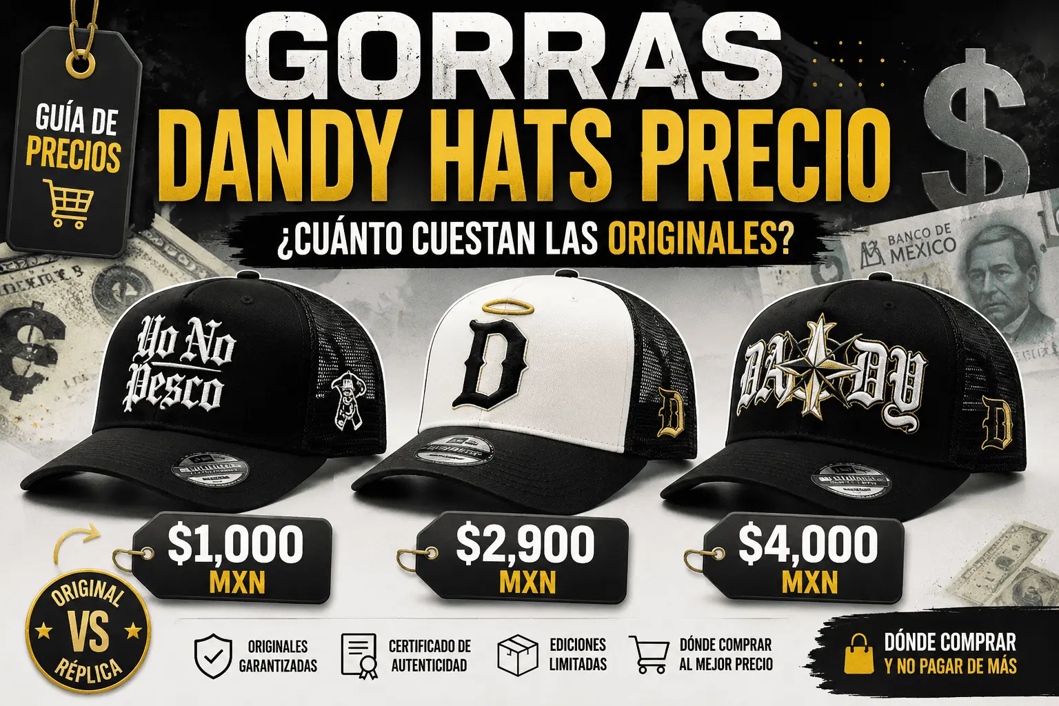Gorras Dandy Hats precio en México con modelos originales, comparación de costos y guía de compra