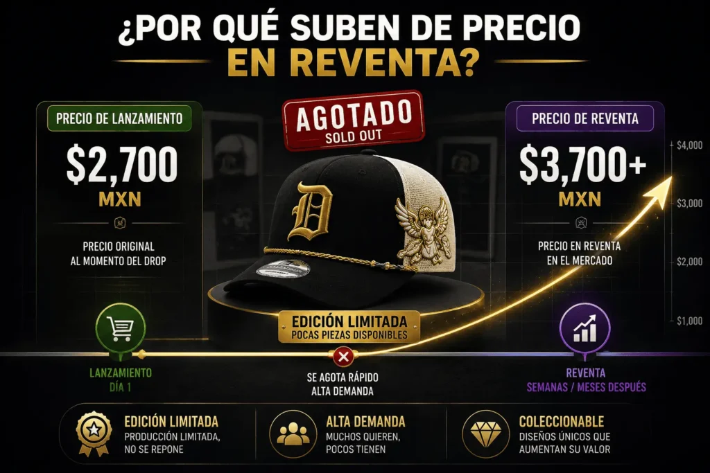 Gorras Dandy Hats precio en reventa mostrando aumento de valor desde lanzamiento hasta venta posterior